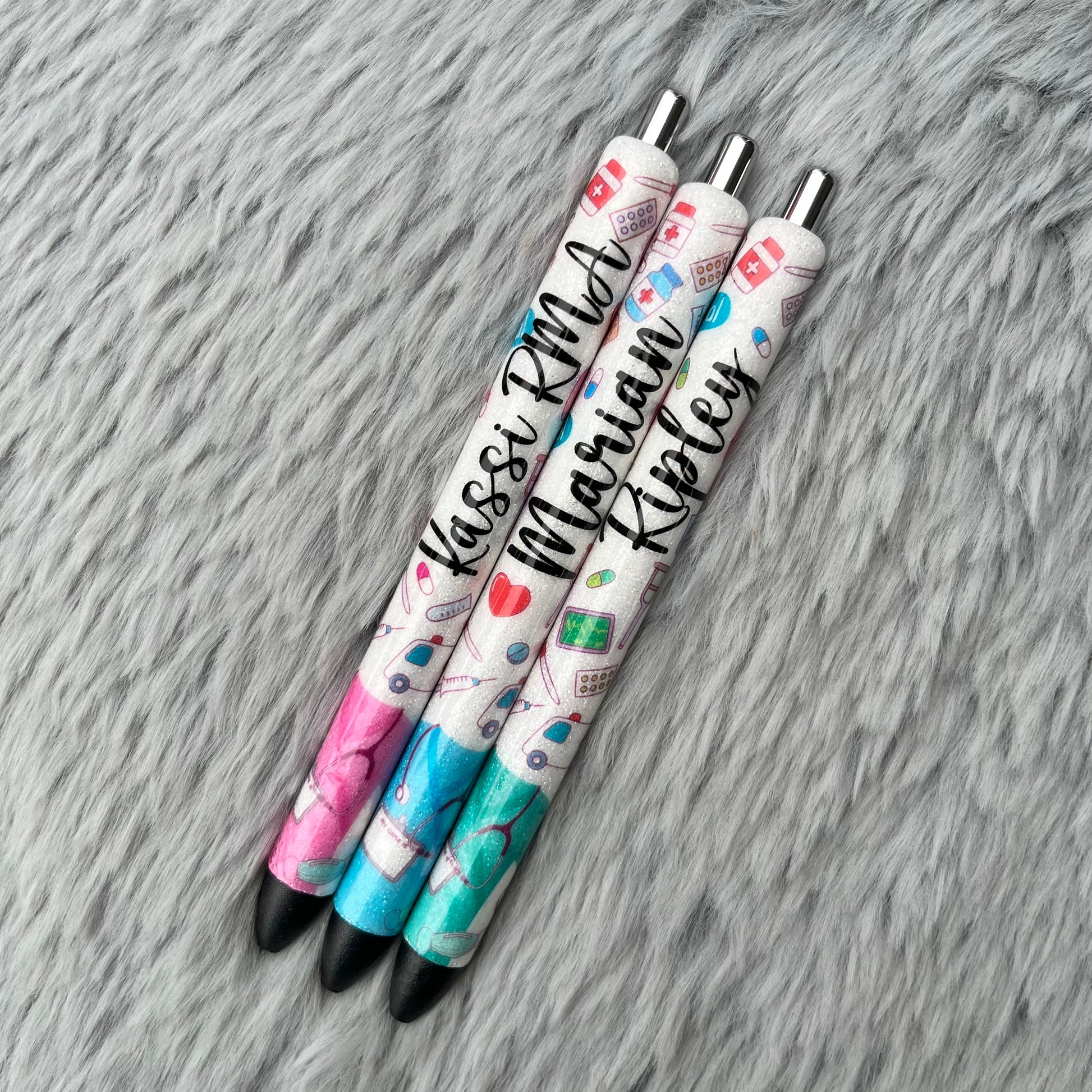 Glitter Pens, Pack of 3, Blue, Epoxy Pens, Gel pens